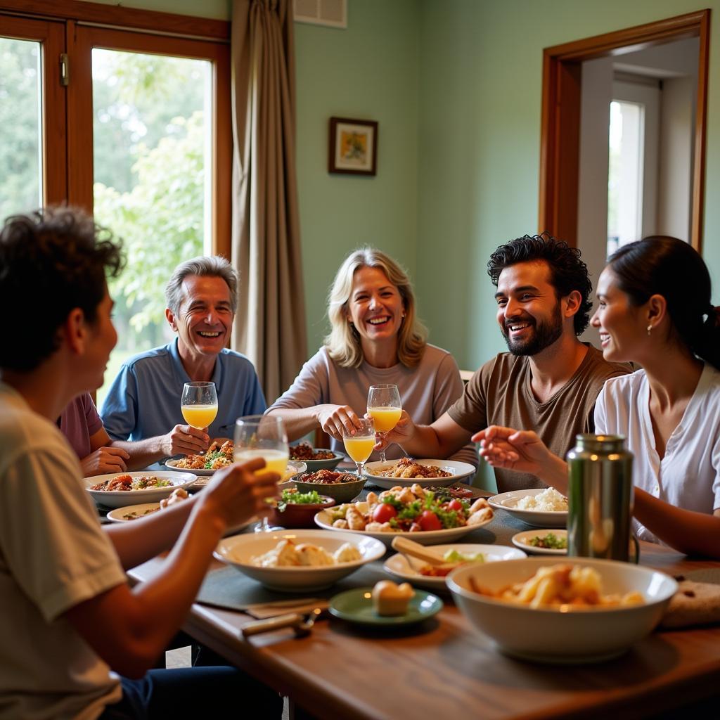 Cuban family enjoying a traditional dinner with homestay guests