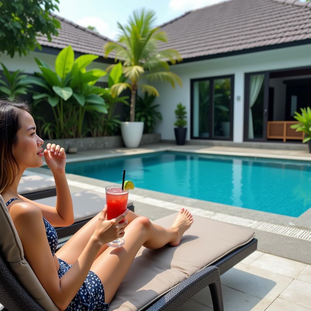 Relaxing by the pool at a Cyberjaya homestay