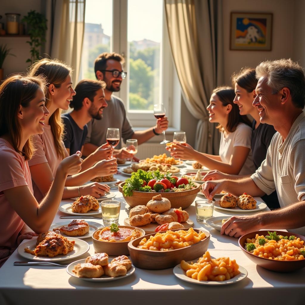 Family enjoying a traditional Cypriot dinner in a homestay