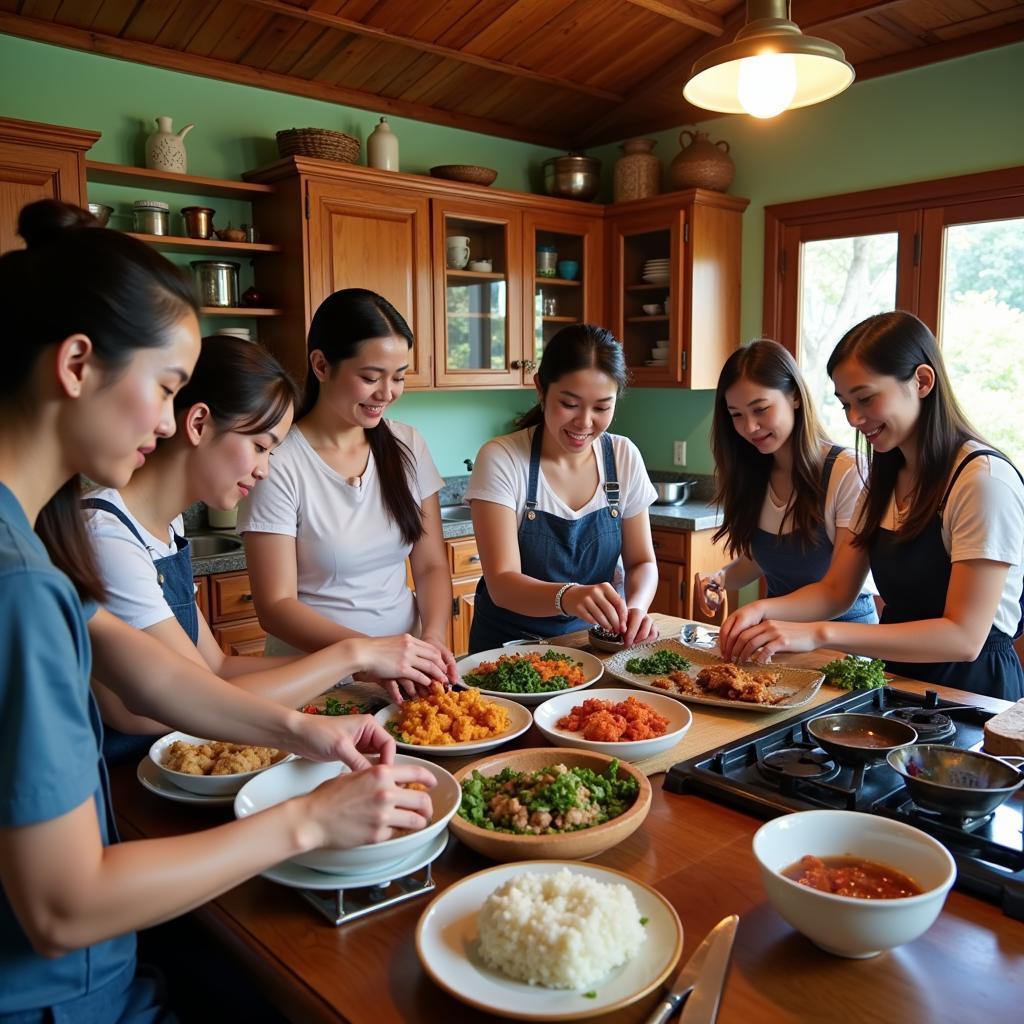 Guests Participating in a Cooking Class at a Da Lat Homestay