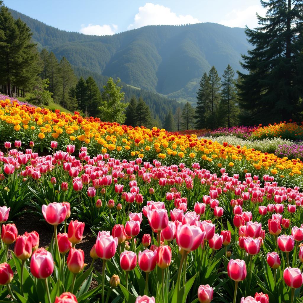 Vibrant flower gardens near Halo Homestay in Dalat.