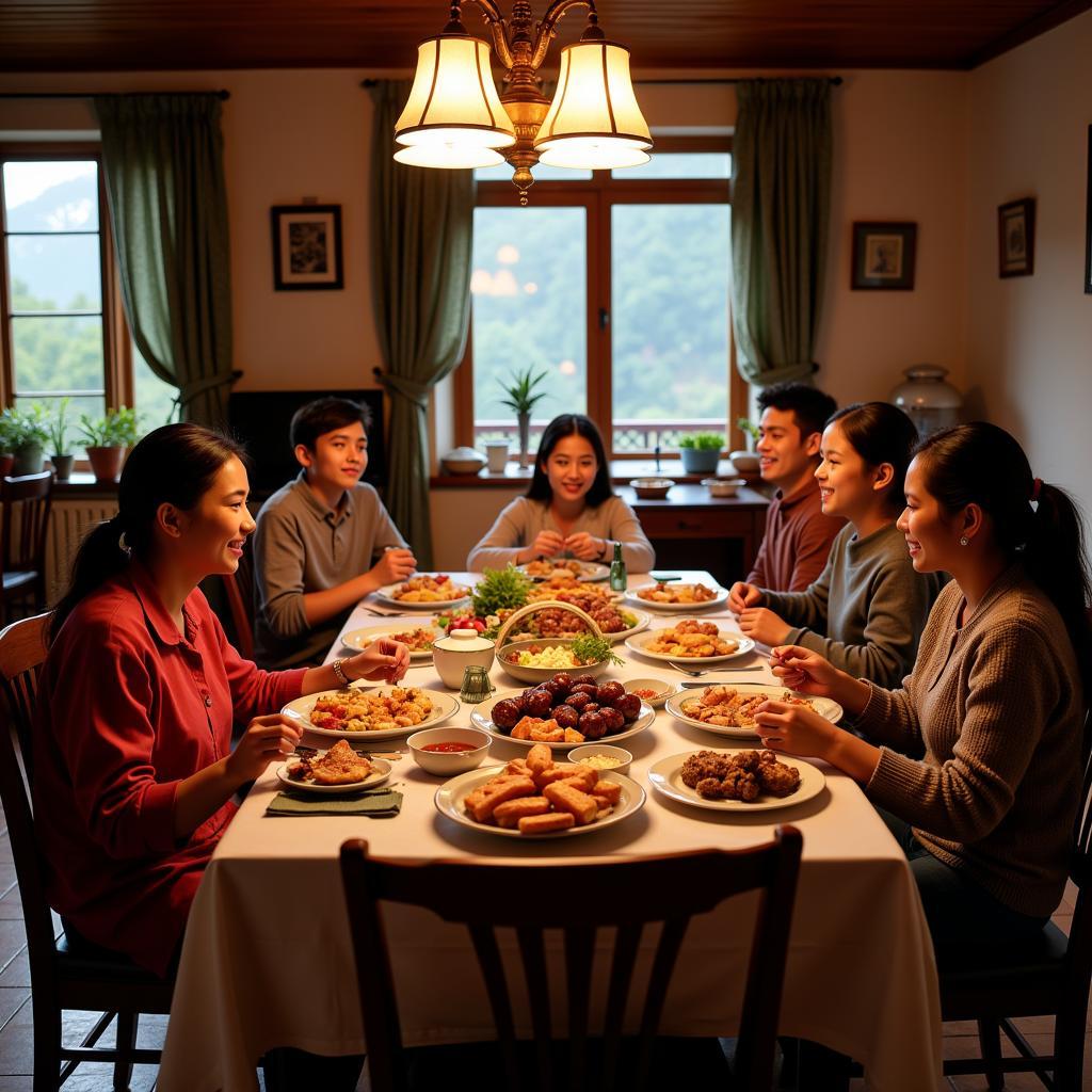 Family enjoying a meal at a Darjeeling homestay