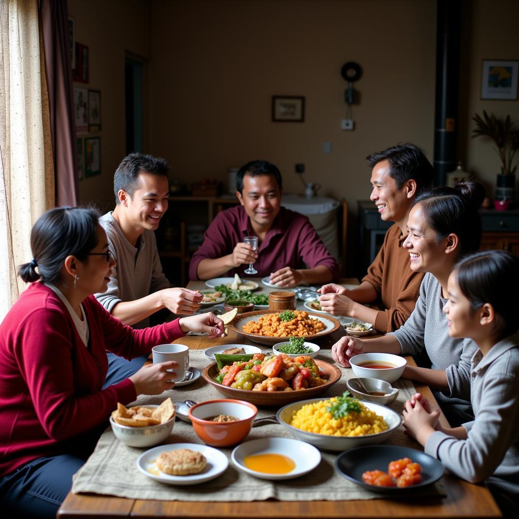 Enjoying a meal with a local family in Darjeeling