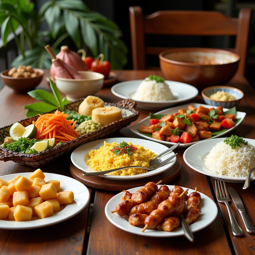 A table laden with traditional Malay dishes at Desa Green Homestay