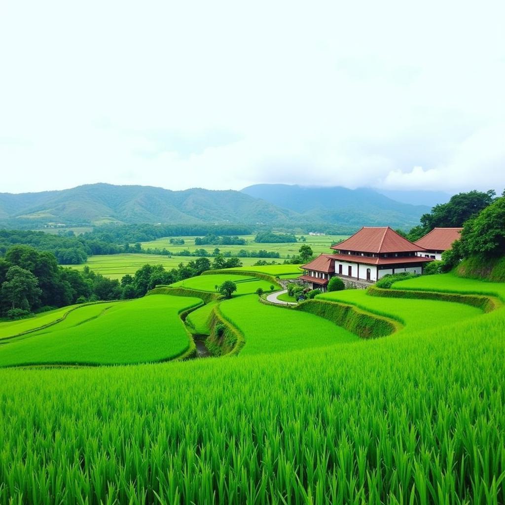 Tranquil view of rice paddies from Dewi Antara Homestay in Ubud