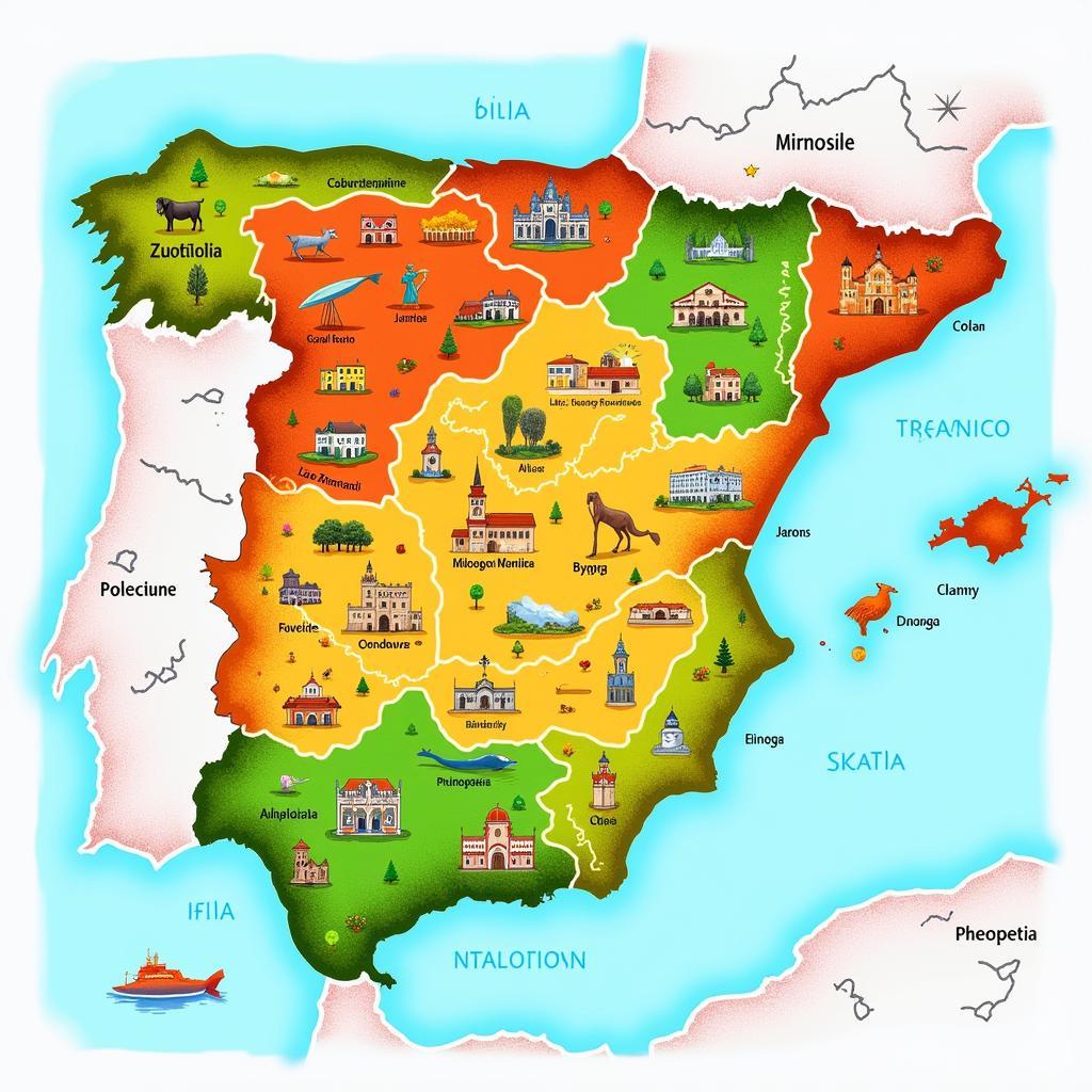 Map of Spain Highlighting Diverse Regions