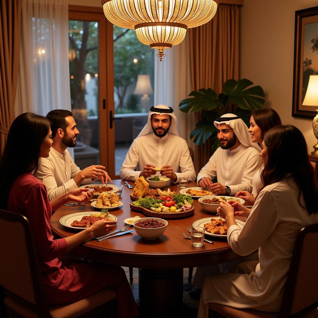 Dubai Homestay Family Enjoying a Traditional Meal