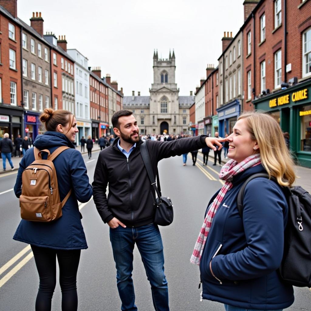 A Dublin homestay family and their guest explore the city together, visiting historical landmarks and enjoying the local atmosphere.