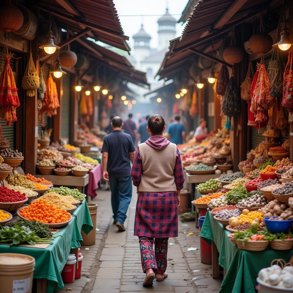 Exploring a bustling local market in Dungun with a homestay host