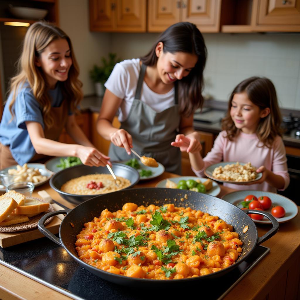 Learning to cook Paella in an els homestay in Charlotte