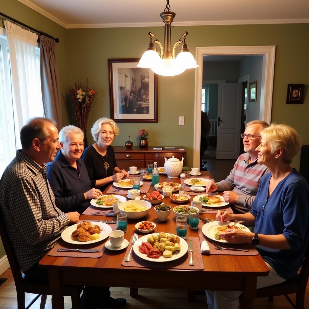 Guests enjoying a meal with their homestay host in Johnson City