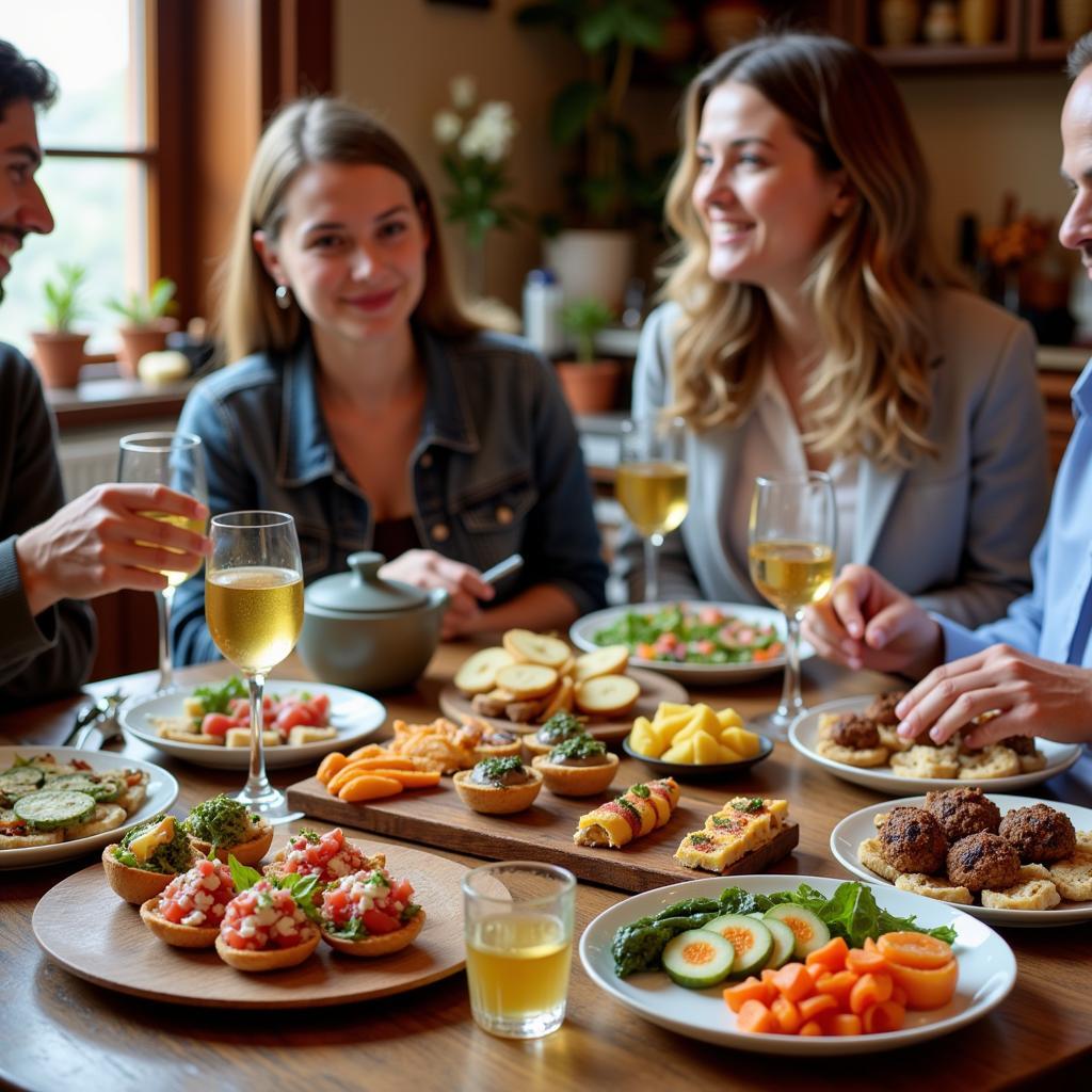 Enjoying Spanish tapas with homestay family