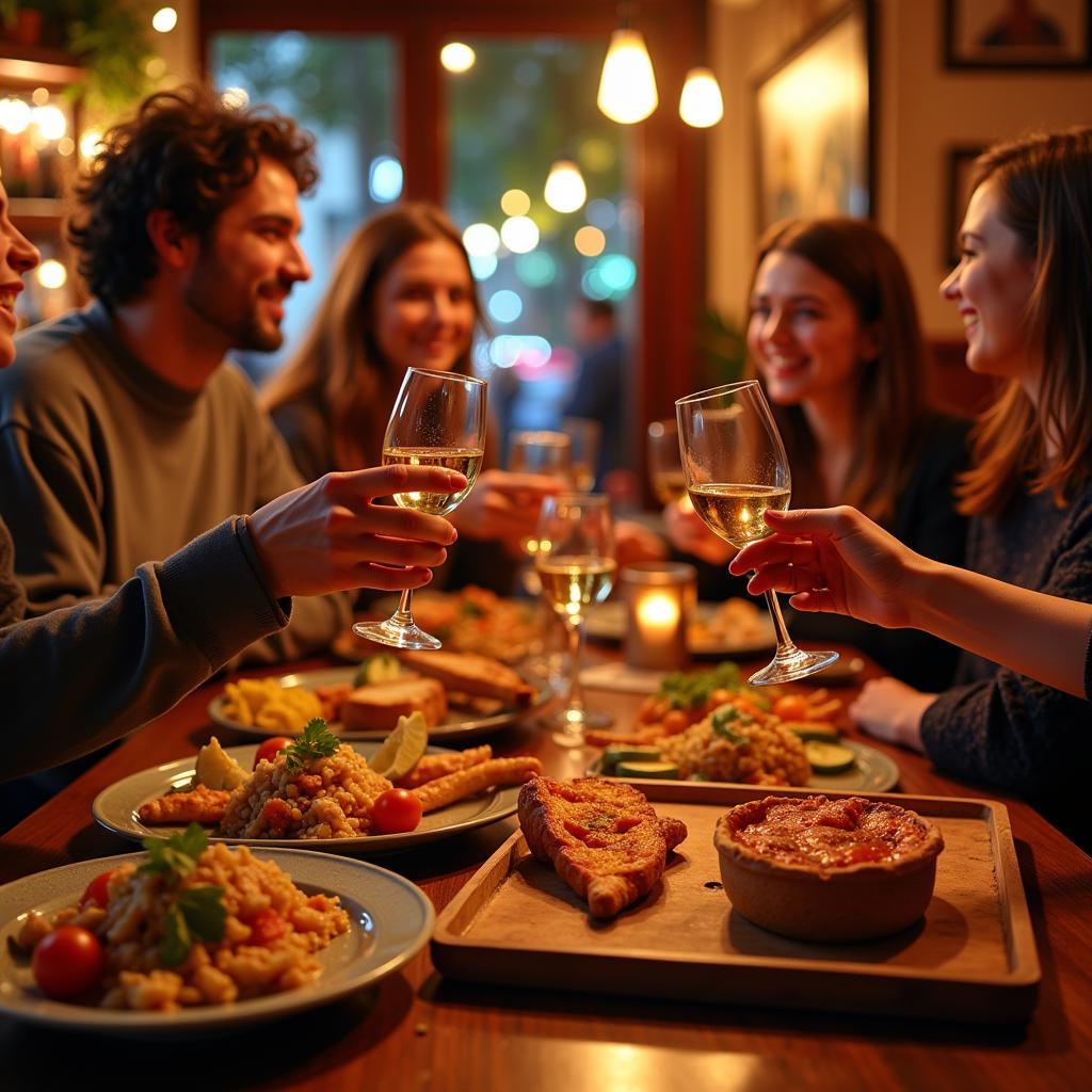 Enjoying tapas and wine in a Spanish tavern