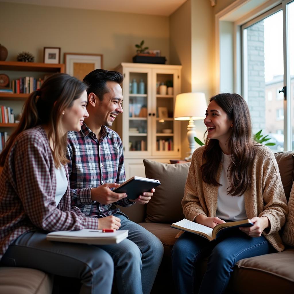 ESL student conversing with host family in Guelph