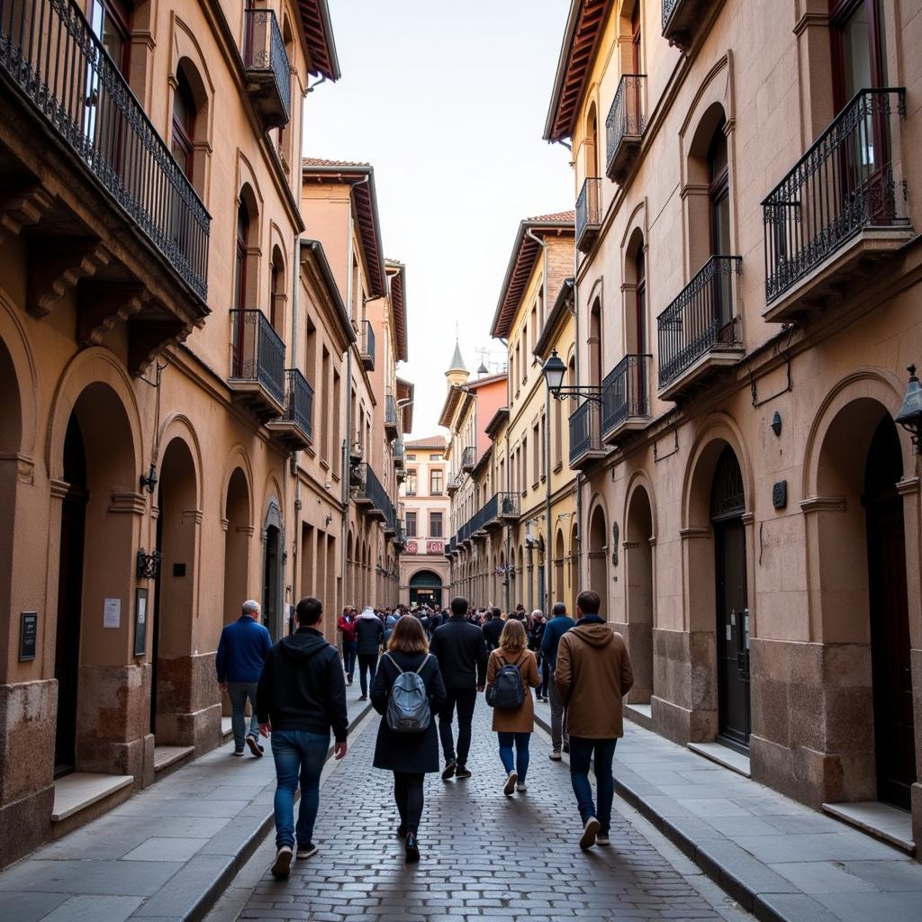 Tourists exploring the historic streets and architecture of a Spanish city