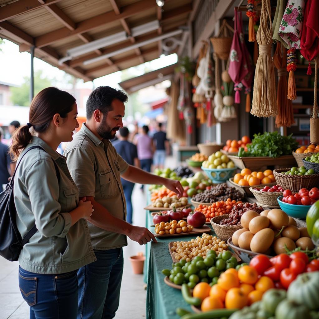 Guests exploring a local market in La Verne with their homestay host