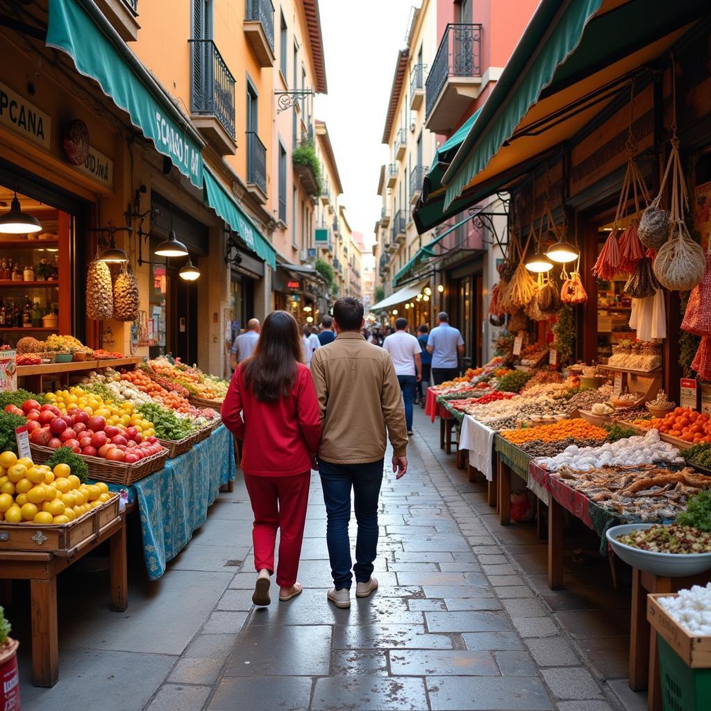 Exploring a local market during a Spanish homestay experience