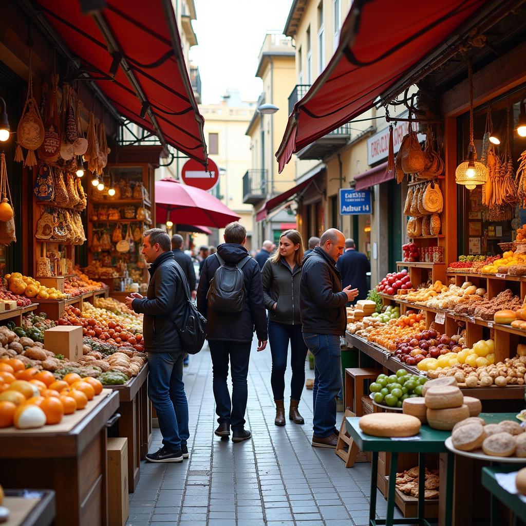 Exploring a vibrant local Spanish market with fresh produce and local crafts