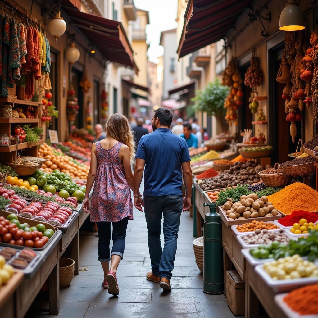 Exploring a vibrant Spanish market with a local host