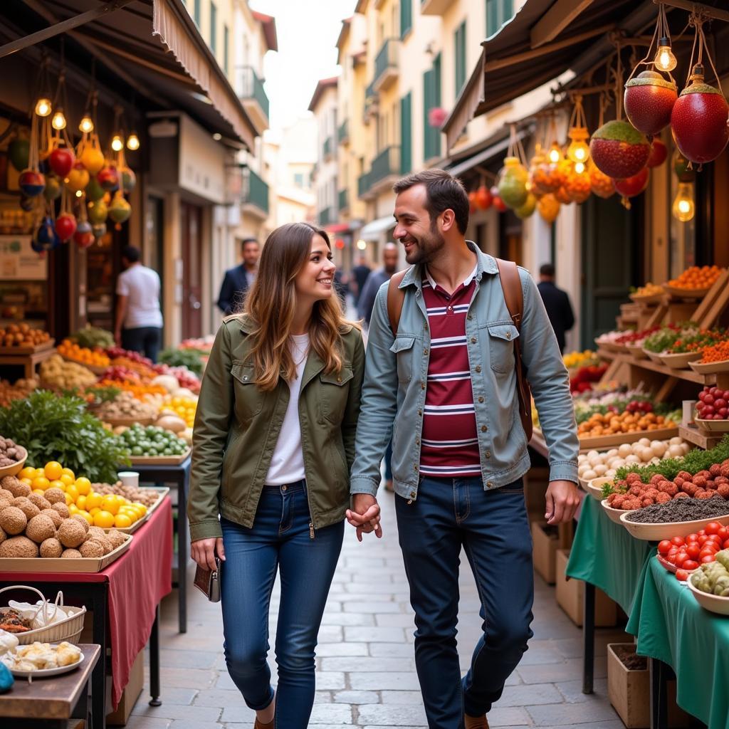 Exploring a bustling Spanish market with a local host