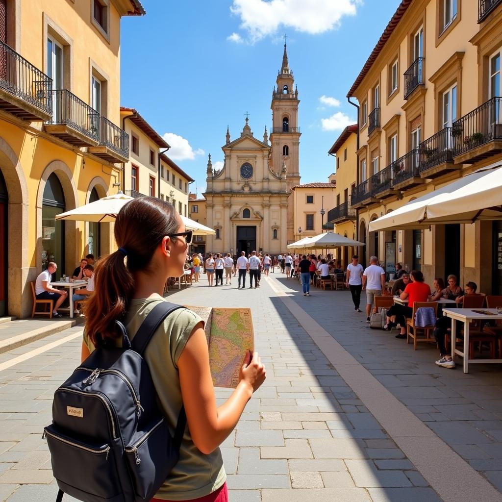 Exploring a Spanish Town with Map in Hand