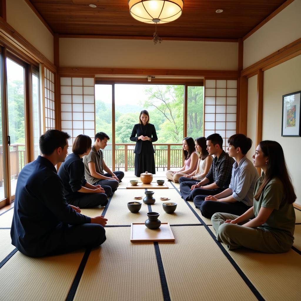 Traditional Japanese tea ceremony at a farm homestay