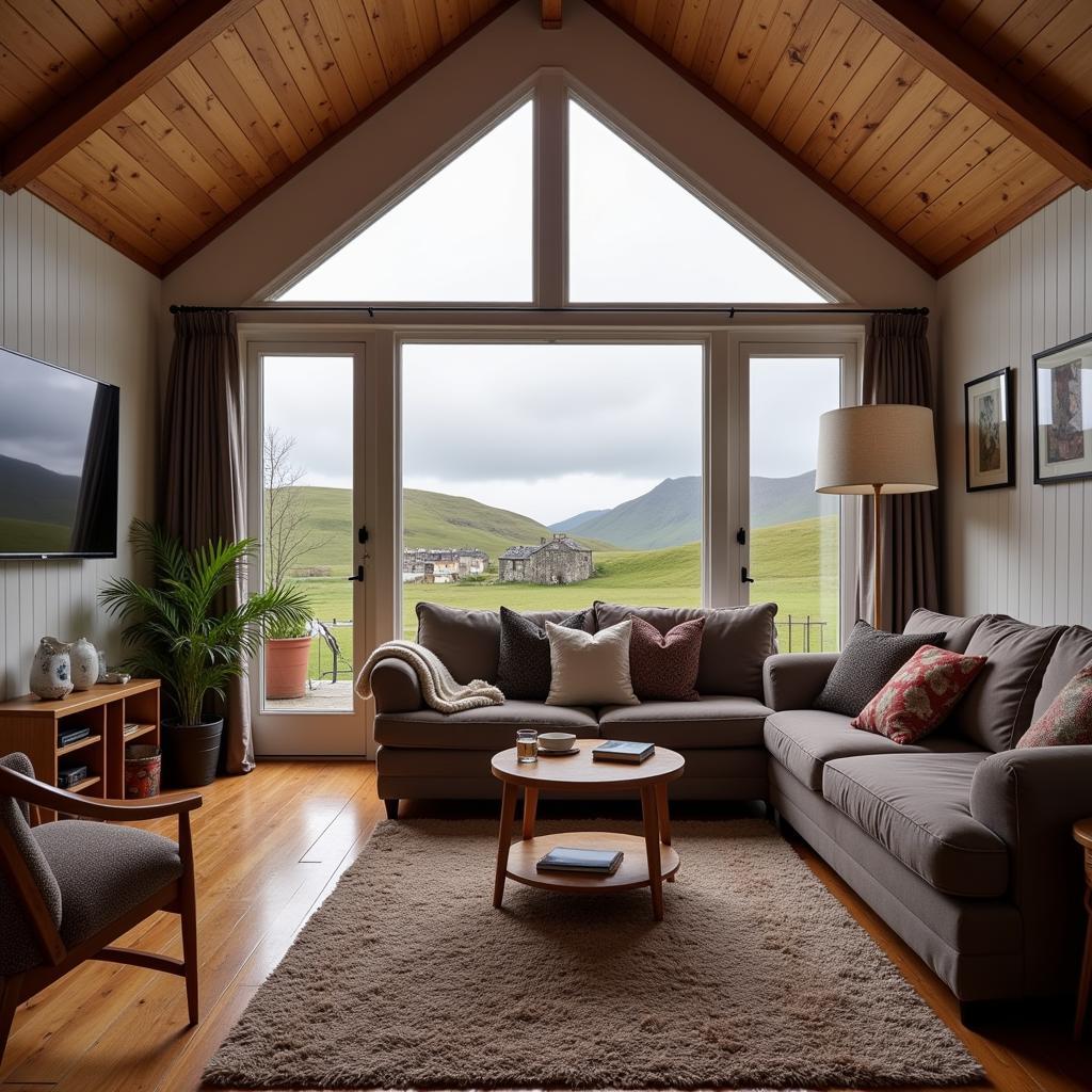 Relaxing in a cozy living room in a Faroe Islands homestay