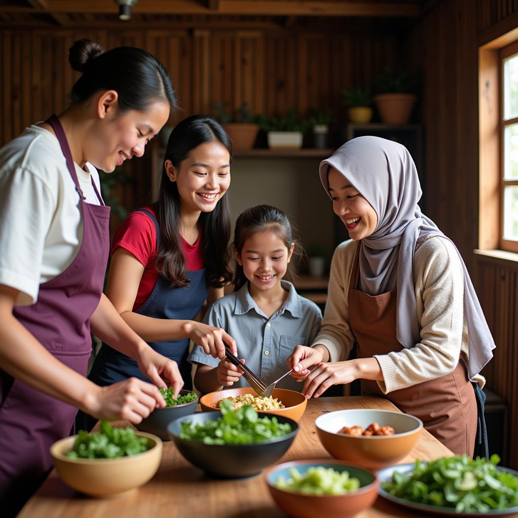 Family enjoying their homestay experience in Felda Sahabat