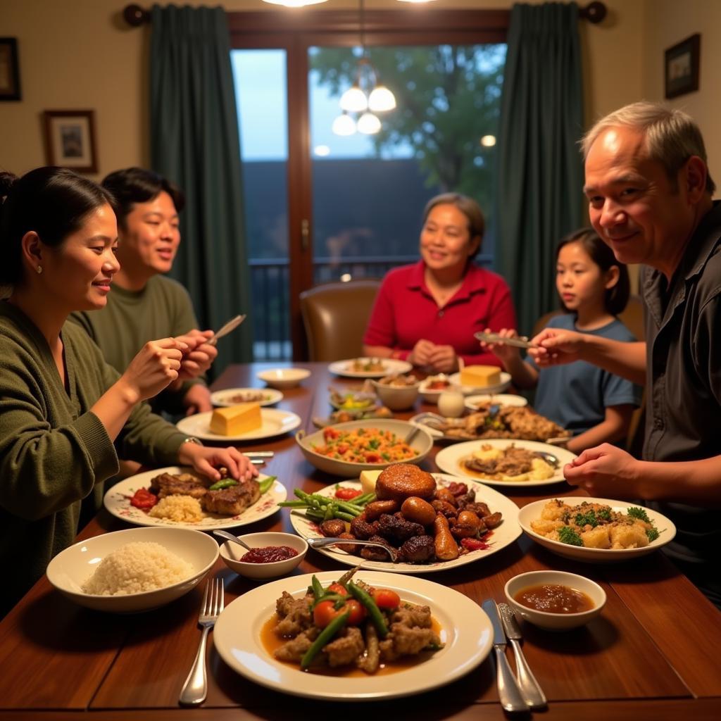 Sharing a delicious Filipino meal with a homestay family in Dagupan