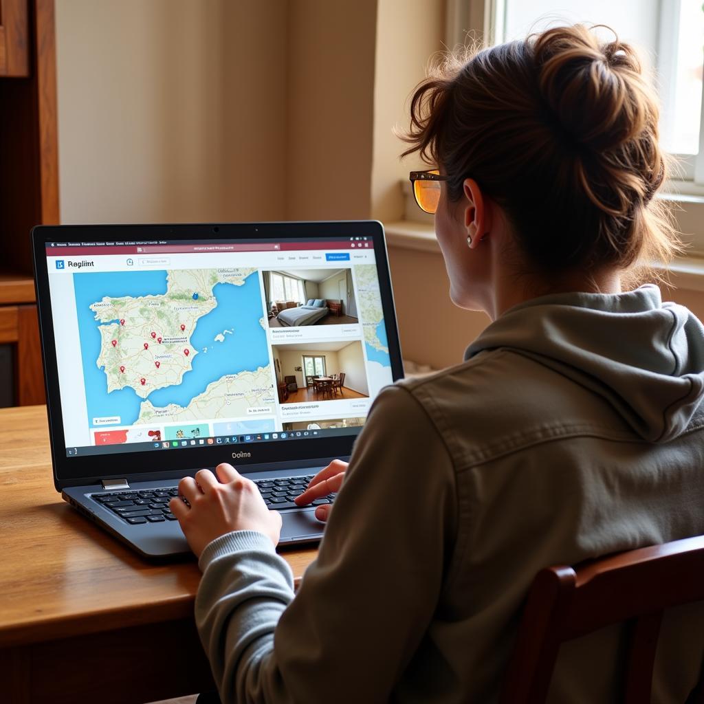 Searching for the perfect homestay in Spain using a laptop