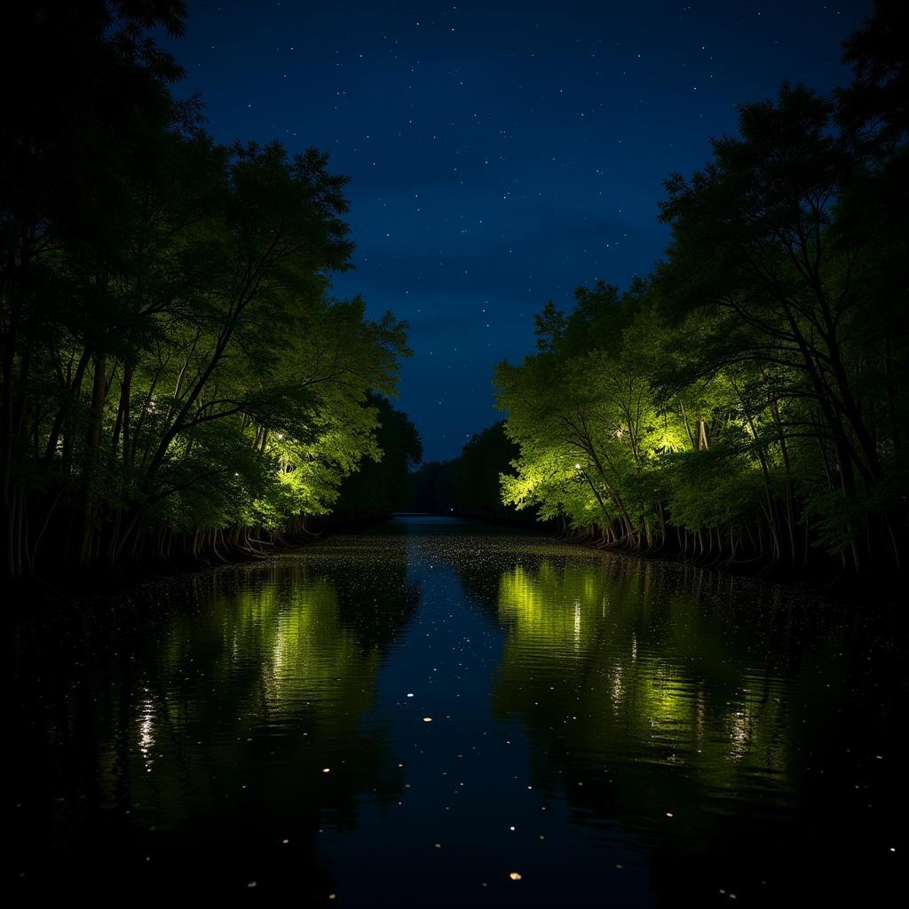 Mesmerizing Fireflies Illuminating the Kuantan River at Night