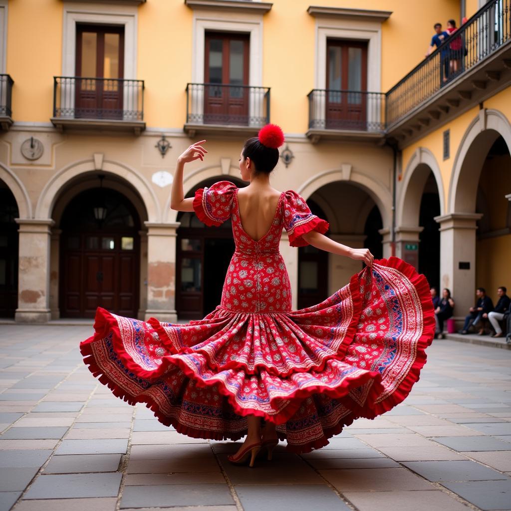 Flamenco Dancer Performing in a Spanish Plaza