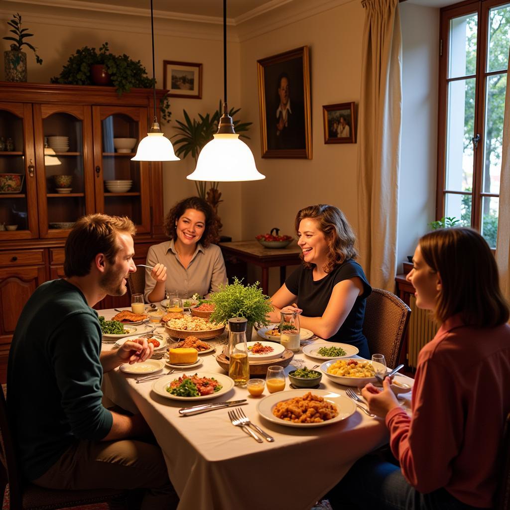 Family enjoying a traditional Italian dinner in a Florence homestay