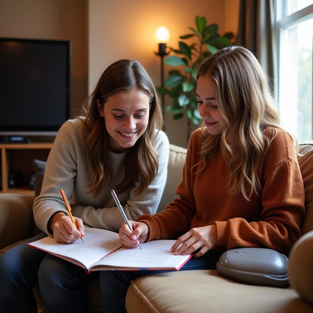 Student studying French with host family in New Brunswick