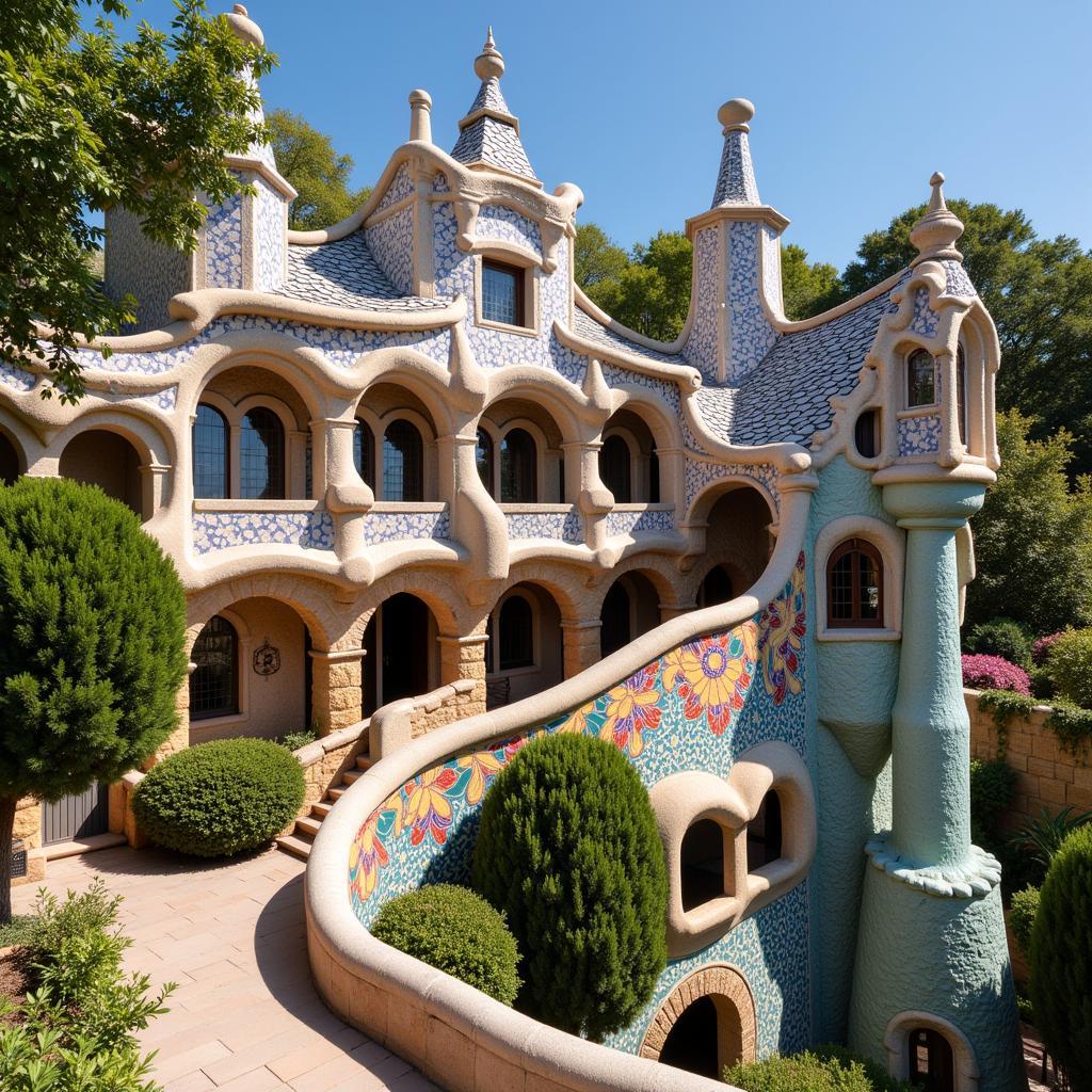 Gaudi Architecture in Park Güell, Barcelona