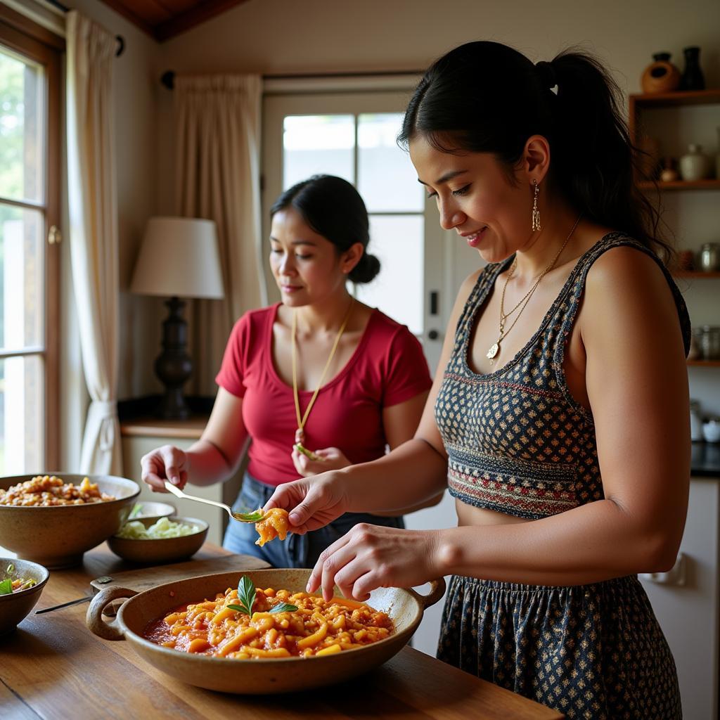 Guest participating in a Goan cooking class at a homestay