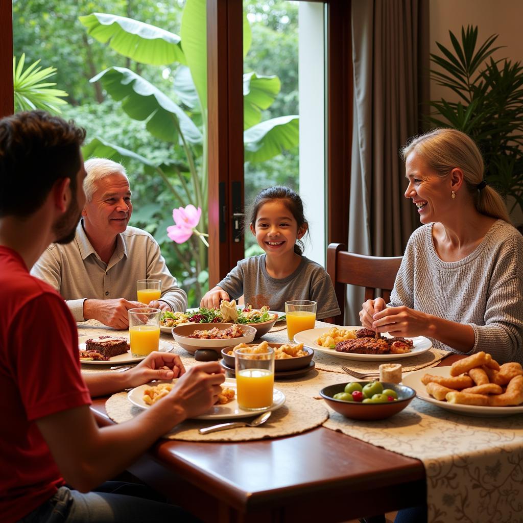 Family enjoying a traditional Goan dinner at a homestay