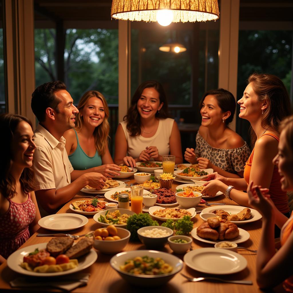 Family enjoying a traditional Goan meal in a Panjim homestay