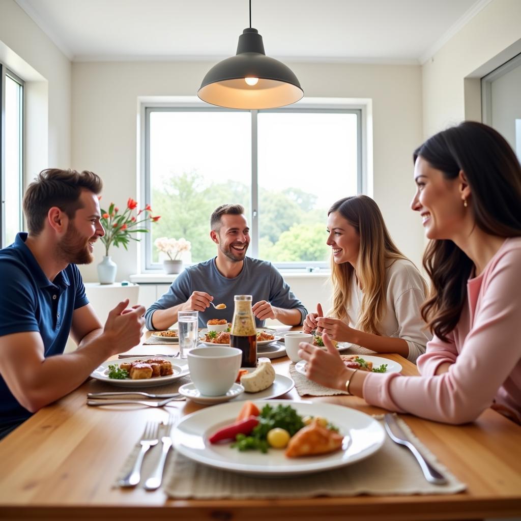 Happy family enjoying a meal together in a Gold Coast homestay