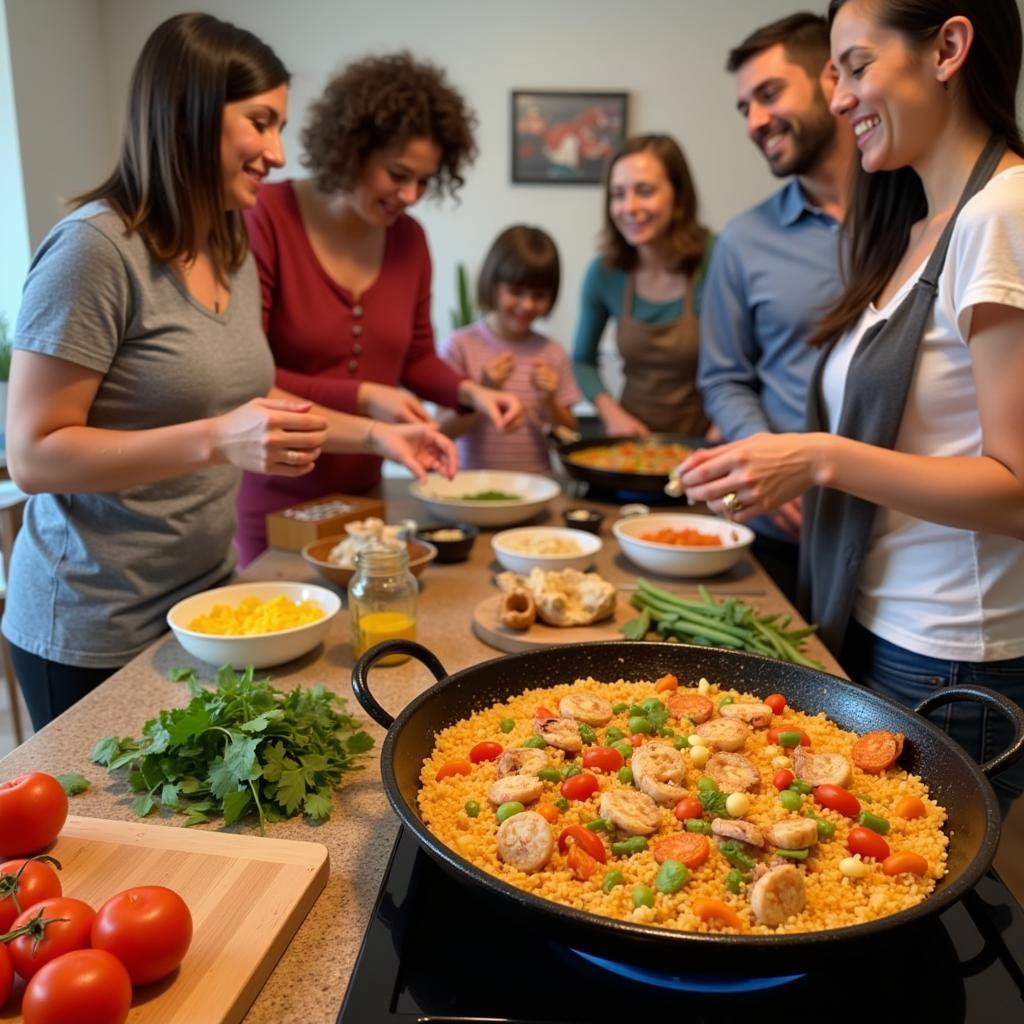 Learning to cook paella in a Greendale homestay