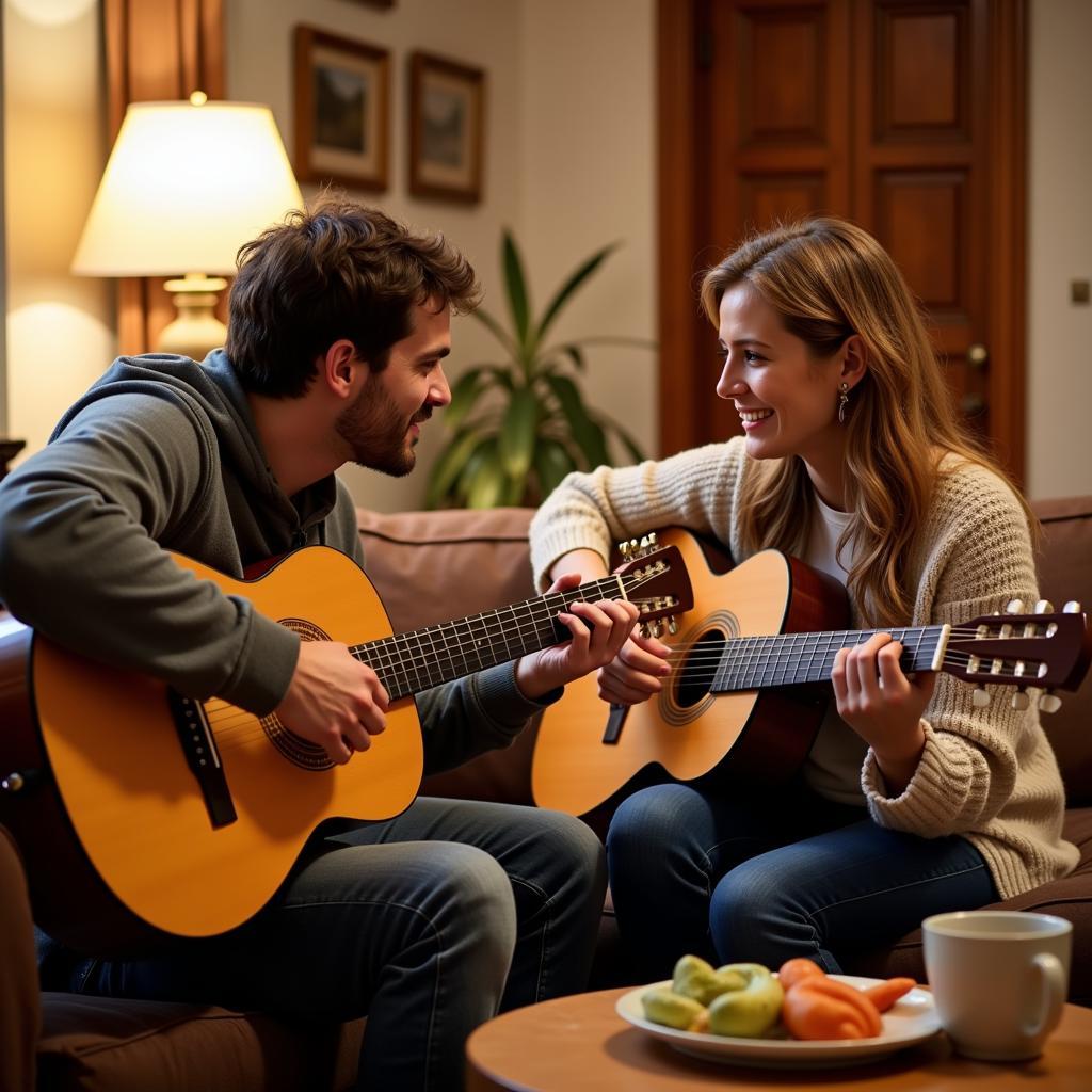 Guest Learning Spanish Guitar from Host