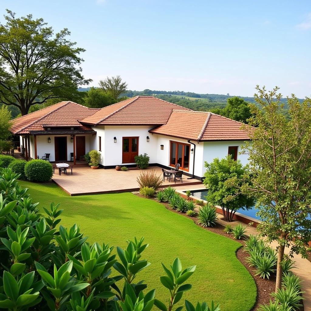 Exterior view of Gundimane Homestay with lush green surroundings.