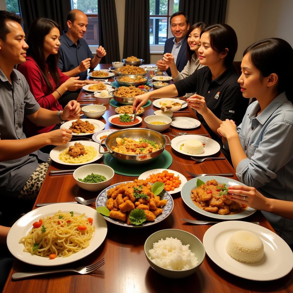 Sharing a traditional Assamese meal with the host family