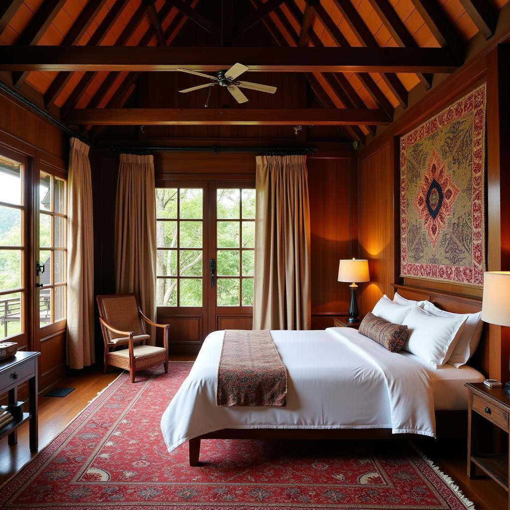 Interior view of a room at Handayani Homestay, showcasing traditional Javanese decor.