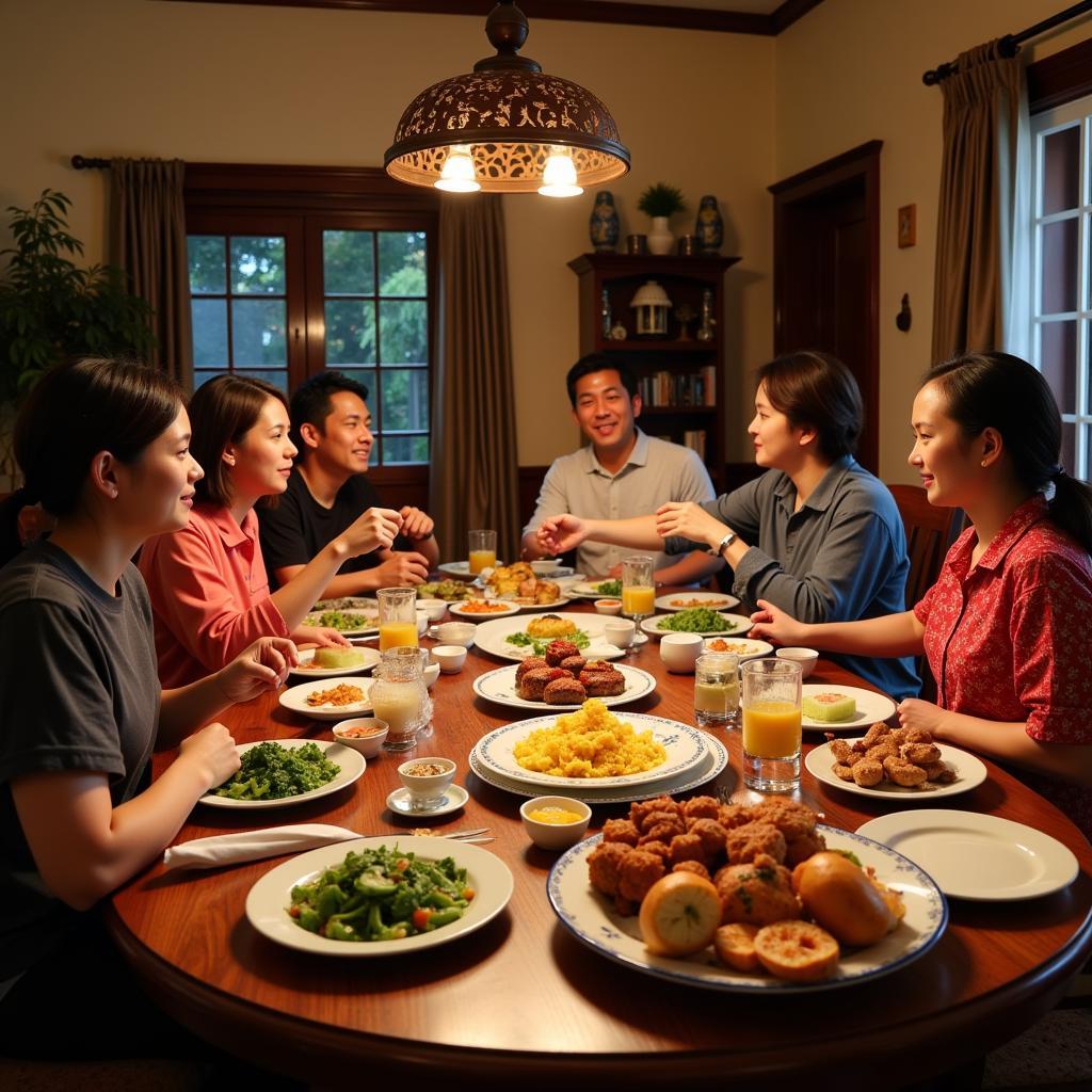 Family enjoying dinner together in a Hanoi homestay