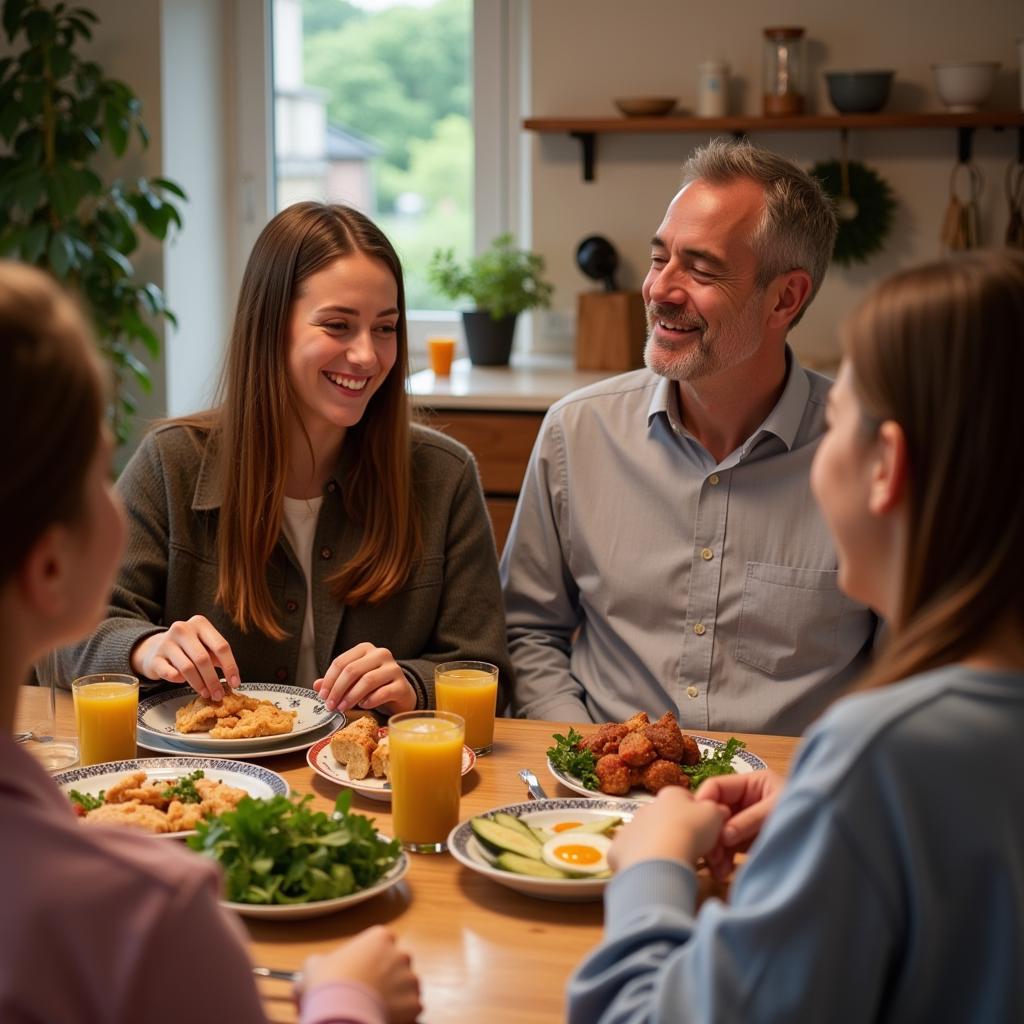 A student enjoys a meal with their homestay family in Brisbane