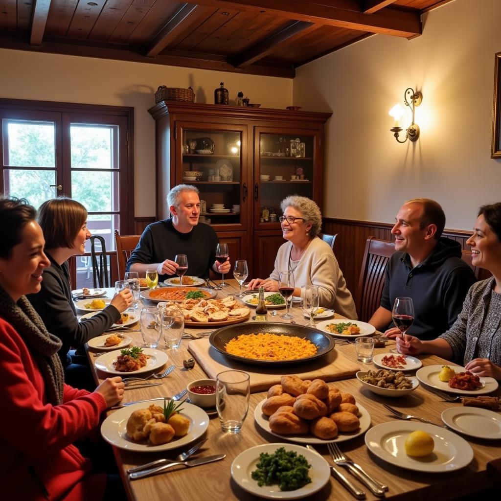 Enjoying a meal with a Spanish family in a Hebri homestay