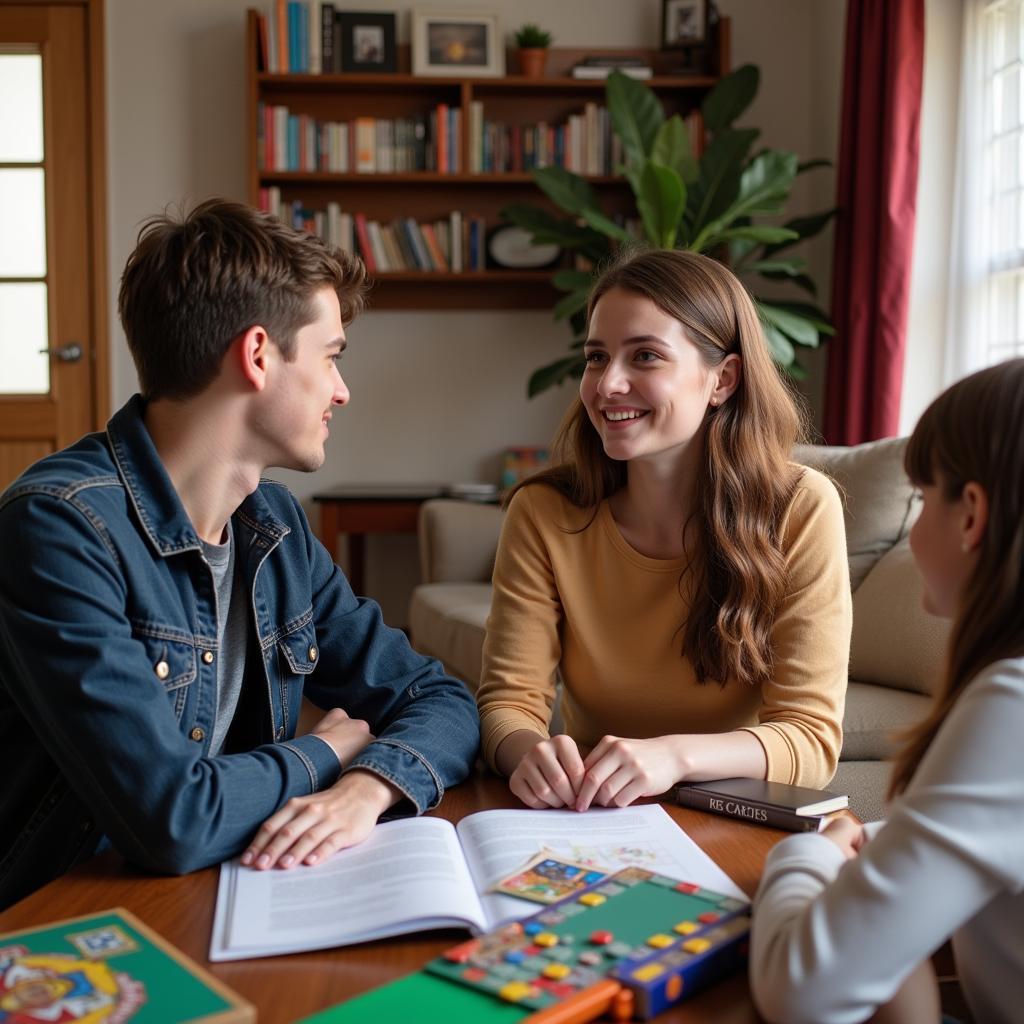 High school student interacting with their American host family.