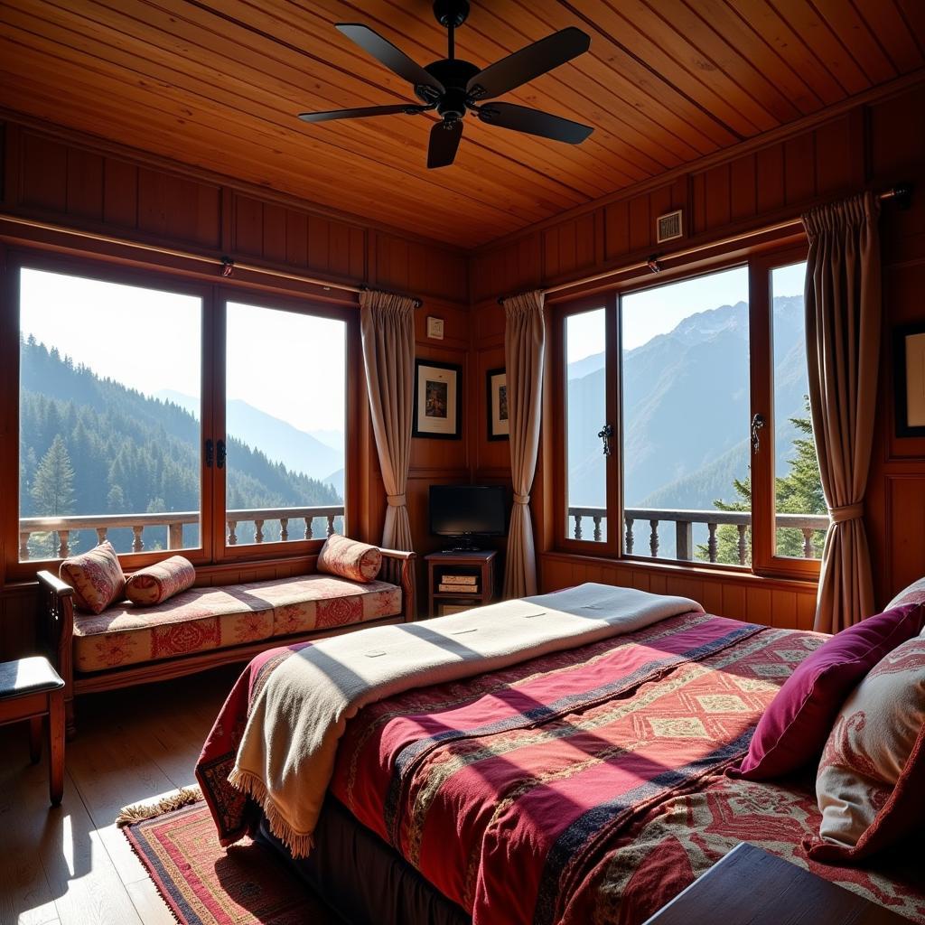 The cozy and traditionally decorated interior of a room at Himalayan Heritage Homestay in Palampur.