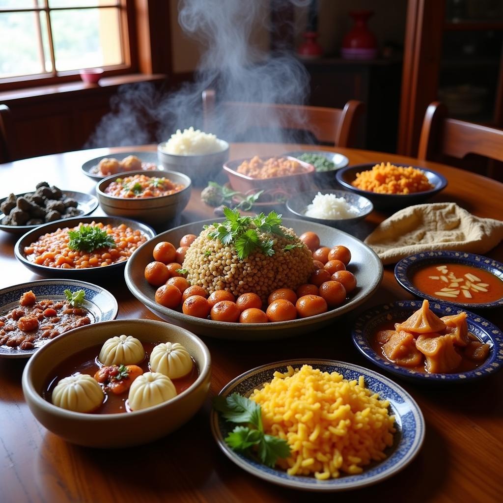 Delicious Tibetan meal served at a Himalayan homestay in McLeodganj